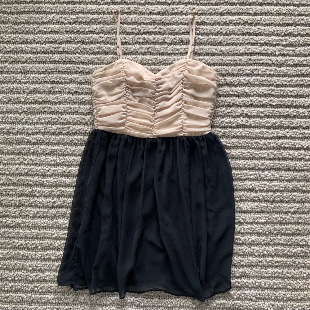 Aqua Black Chiffon Dress with Taupe Top